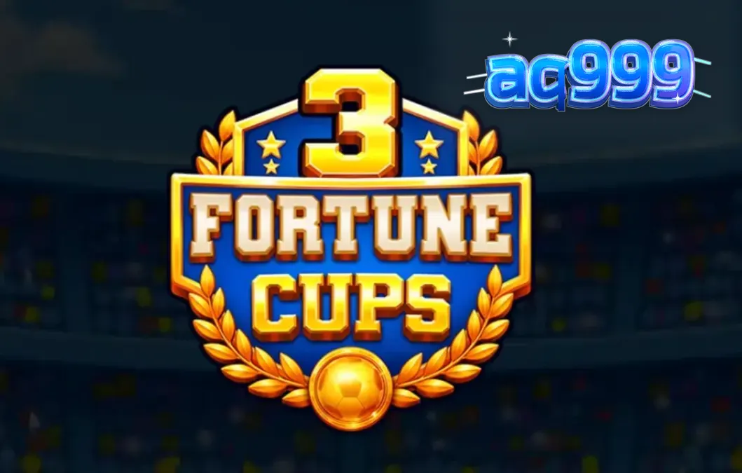 3 Fortune Cups slot game interface showing football theme and bonus cups